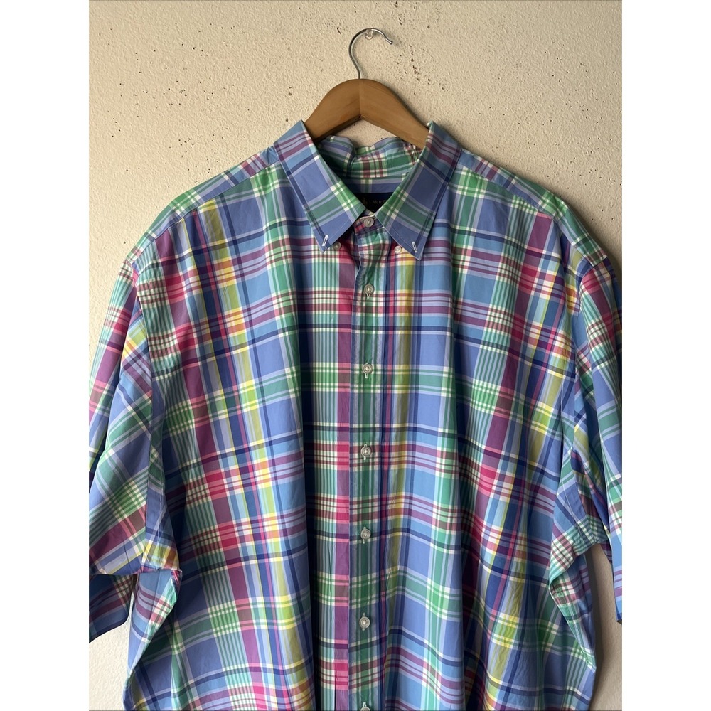 Ralph Lauren short sleeve button down oxford shirt 3XLT Men plaid blue Cotton - Picture 5 of 16